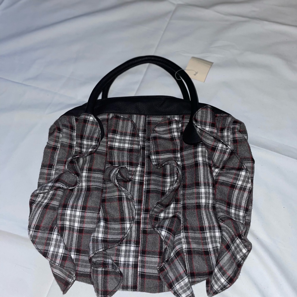 Plaid Tote Bag with Black Handles